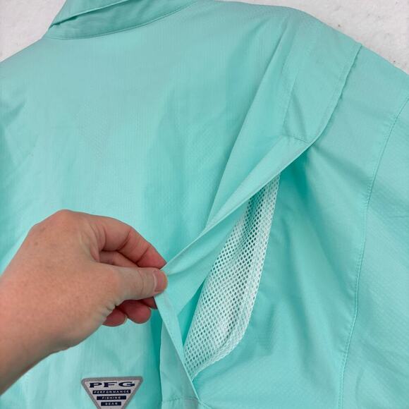 Columbia PFG Shirt Mens XL Aqua Long Sleeve Button Up Vented Fishing Omni-Shade - Picture 11 of 14